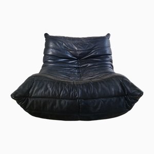 Togo Armchair in Black Leather by Michel Ducaroy for Ligne Roset, 1980s