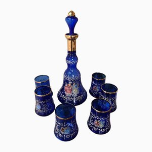 Verres et Pichet en Verre Bleu Cobalt, 1970s, Set de 7