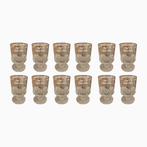 Gilt Crystal Footed Wine Glasses, 1920s, Set of 12