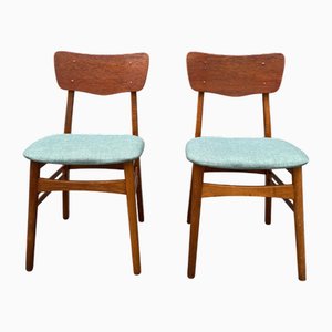 Teak Dining Chairs with Teal Upholstery, Set of 2