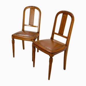 Set of Art Deco Dining Chairs in Walnut and Skai, 1930