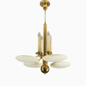 Art Deco Brass and Glass Chandelier, 1930s