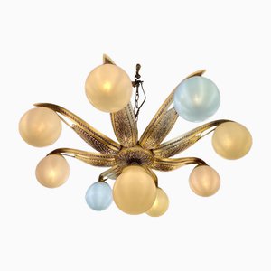 French Art Deco Flush Mount in Bronze and Opaline Glass, France, 1935