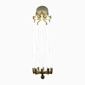 Large German Bauhaus Chandelier in Brass from Kaiser & Co., 1940s