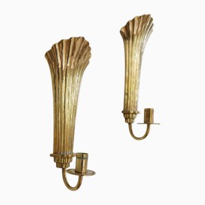 Art Deco Brass Wall Candlesticks from Holmström, 1940s, Set of 2