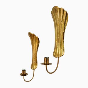 Art Deco Style Brass Wall Candlesticks, Sweden, 1950s, Set of 2