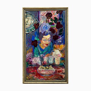 Manana Eloshvili, Women with Phone, 2024, Acrylic on Cardboard