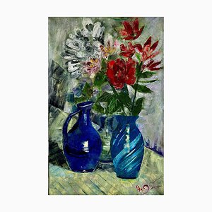 Manana Eloshvili, Flowers in Blue Vases, 2010, Oil on Canvas