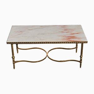 Vintage French Coffee Table in Marble and Brass, 1970s