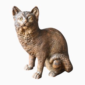 Terrakotta Katze mit Glasaugen im Stil von Goldscheider, Österreich, 1900er