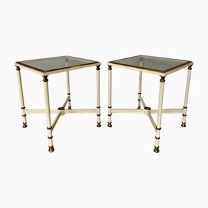 French Cream Lacquered and Brass Side Tables, 1970s, Set of 2