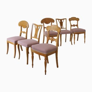 Swedish Biedermeier Golden Birch Chairs, Set of 6