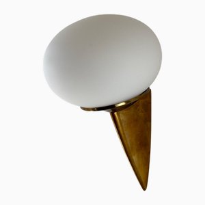 Italian Lancia Wall Sconce in Brass and Opaline Glass attributed to Stilux Milano, 1960s