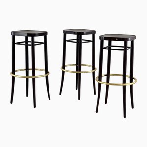 Sgabelli da bar Art Déco con poggiapiedi in ottone di Thonet, Vienna, 2002, set di 3