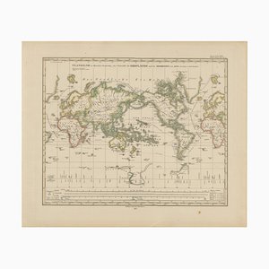 Antique World Map Mercator Projection with Global Sea Routes by Adolf Stieler, 1857