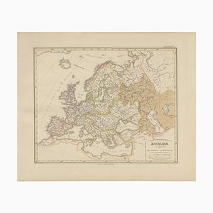 Europe Map of Rivers, Watersheds and Elevation, 1857