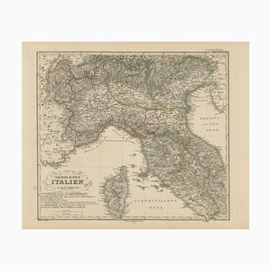 Map of Northern Italy with Lombardy, Venetia, Tuscany, and Sardinia, 1857
