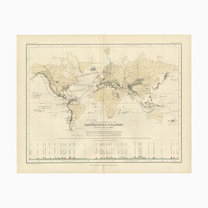 Mappa di terremoti e vulcani di AK Johnston, 1852