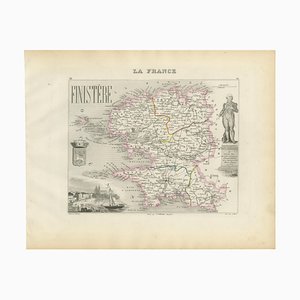 Map of Finistère France with Brest, 1800s