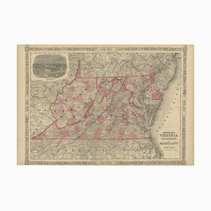 Mappa di Virginia, Delaware e Maryland con inserto Fort Monroe di Johnsons, 1864