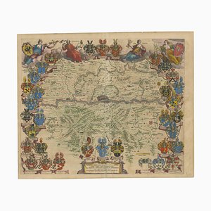 Gravierter Stadtplan von Frankfurt mit dekorativen Wappen von Blaeus, 1663