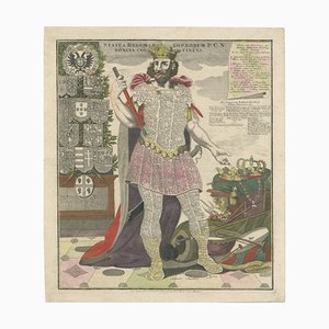 Europäische Monarchien mit Heraldik und Reichsinsignien, 1740, Papier