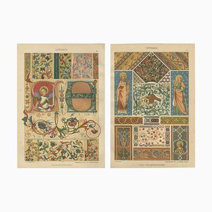 Jul. Hoffmann, 19th Century Gothic Illuminated Ornament Prints, 1887, Paper, Set of 2