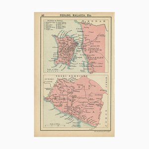 Miniature Map of Penang and Malacca and Negri Sembilan by John Bartholomew, 1908