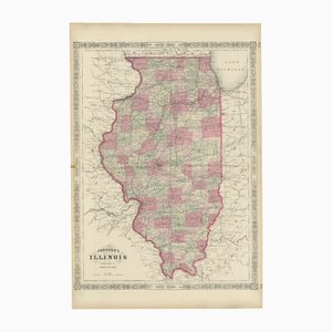 Mappa dell'Illinois con dettagli sul lago Michigan, 1864