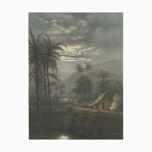 Mondbeleuchtete Landschaft in der Nähe von Sumedang, West Java, Lithographie, 1872