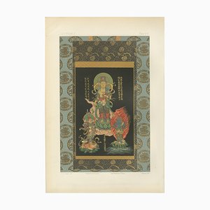 Antique 19th Century Japanese Buddhist Deity Print with Guardians