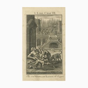 Le Rich Glouton et Lazare, Scène Biblique de Luc XVI, 1735, Gravure
