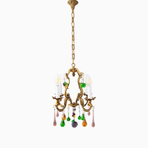Vintage French Bronze Chandelier with Fruits and Crystals, 1940s