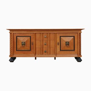 Art Deco Brutalist Belgian Sideboard in Oak and Brass Details, 1940s