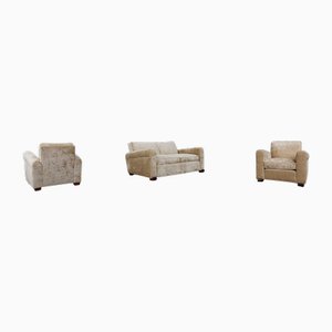 Mobilier de Salon Art Déco en Velours par Jules Leleu, 1930s, Set de 3