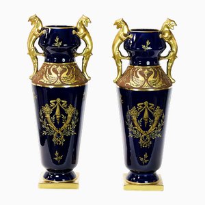 Large French Porcelain Cobalt Blue Vases by Maurice Pinon, 1930s, Set of 2