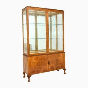 Antique Queen Anne Style Display Cabinet in Burr Walnut, 1930