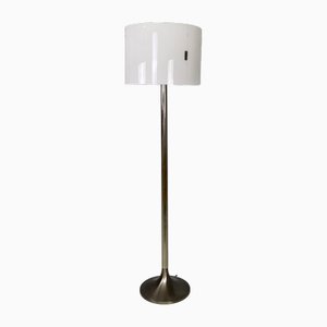 Lampada da terra moderna in metallo brunito e vetro acrilico bianco, Italia, anni '70