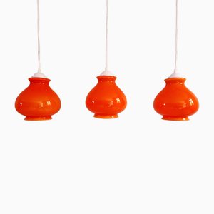 Vintage Orange Opaline Pendant Lights, 1960s, Set of 3