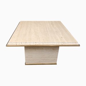Mesa de centro vintage de travertino y latón de Fedam, años 70