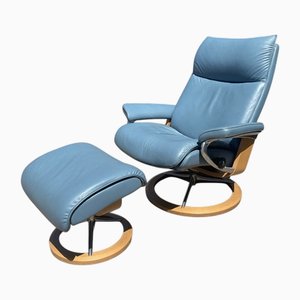 Consul Signature Magic Recliner Chair and Ottoman by Ekornes Stressless, Set of 2