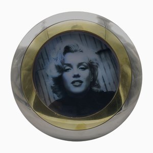 Round Brass and Chrome Picture Frame, Italy, 1970s