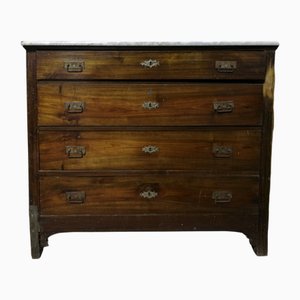 Como Chest of Drawers in Walnut with 4 Drawers and White and Grey Marble Top, Italy, 1930