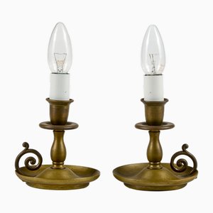 Kleine Messing Tischlampen mit funktionierenden elektrischen Kerzenhaltern, 2 . Set