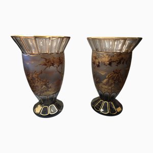 Gold and Smoke Glass Footed Vases, 1970s, Set of 2