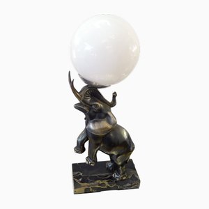Lámpara en forma de elefante Art Déco con base de mármol, años 30