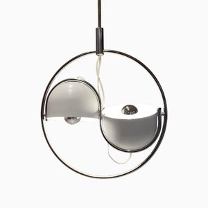 Vintage Space Age White and Chrome Hanging Light from Sölken Leuchten, Germany, 1970s
