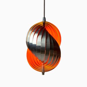 Midcentury Modern Chrome and Orange Ceiling Lamp by Henri Mathieu for Lyfa, Denmark, 1970s