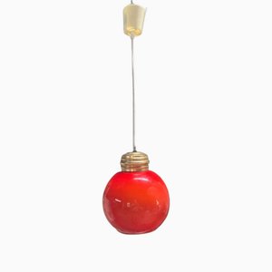 Red Opal Glass Pendant Globe, 1970s