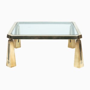 Quadratischer Couchtisch aus Messing & Glas von Peter Ghyczy, 1980er